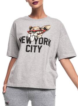 T-Shirt Superdry New York Grigio per Donna