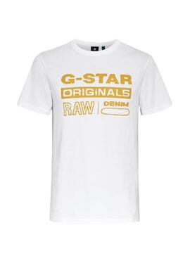 T-Shirt G-Star Raw Ondulato Bianco per Uomo
