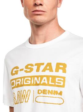 T-Shirt G-Star Raw Ondulato Bianco per Uomo