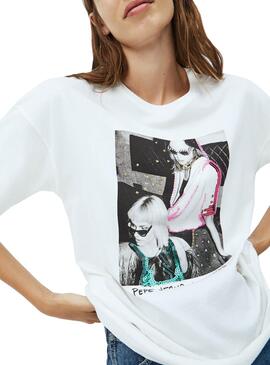 T-Shirt Pepe Jeans Aria Bianco per Donna