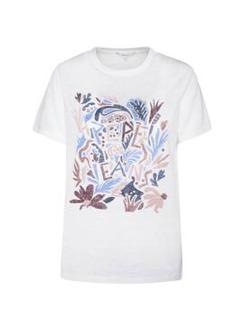 T-Shirt Pepe Jeans Lilla Bianco per Donna