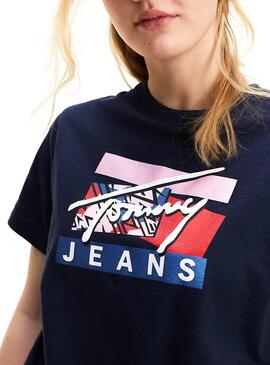 T-Shirt Logo Tommy Jeans Signature Blu Donna