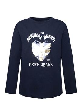 T-Shirt Pepe Jeans Lara Blu Navy per Bambina