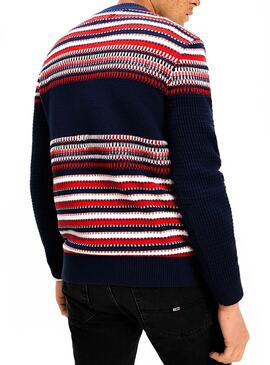 Pullover Tommy Jeans Structure Mix Blu per Uomo