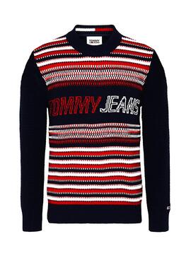 Pullover Tommy Jeans Structure Mix Blu per Uomo