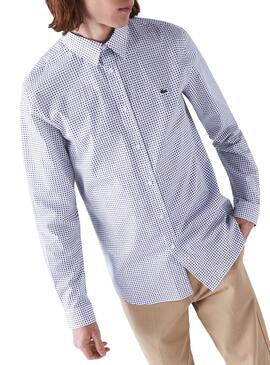 Camicia Lacoste Micro-disegno Bianco e Blu Navy Uomo