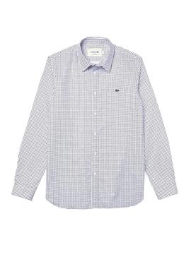 Camicia Lacoste Micro-disegno Bianco e Blu Navy Uomo