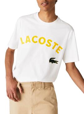 T-Shirt Lacoste Live Croco Bianco per Uomo