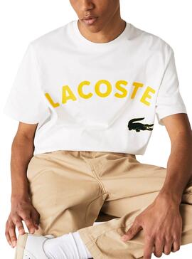 T-Shirt Lacoste Live Croco Bianco per Uomo