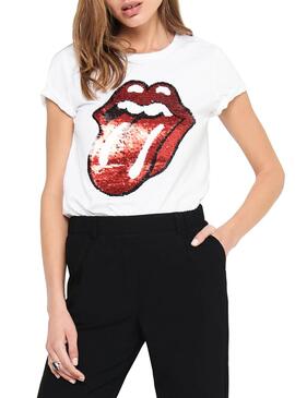 T-Shirt Only Rolling Stones Bianco per Donna