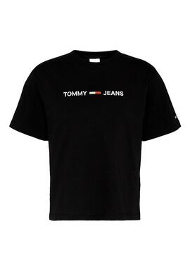 T-Shirt Tommy Jeans Logo lineare Nero per Donna
