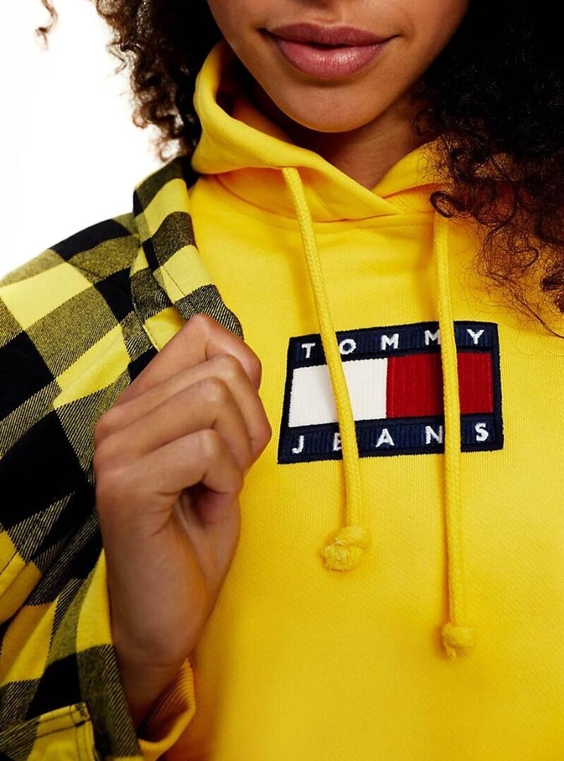 Felpa Tommy Jeans Flag Giallo per Donna