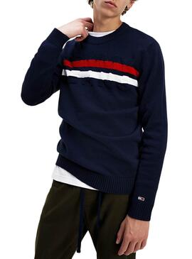 Pullover Tommy Jeans Block Stripe Blu per Uomo
