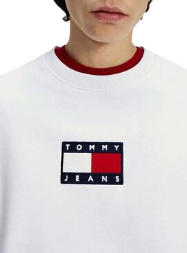 Felpa Tommy Jeans Small Flag Bianco per Uomo