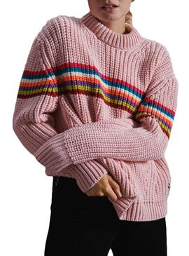 Pullover Superdry Neon Stripe Rosa per Donna