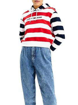 Felpe Tommy Jeans Multistripe Rosso per Donna