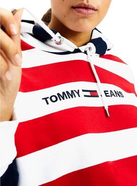 Felpe Tommy Jeans Multistripe Rosso per Donna