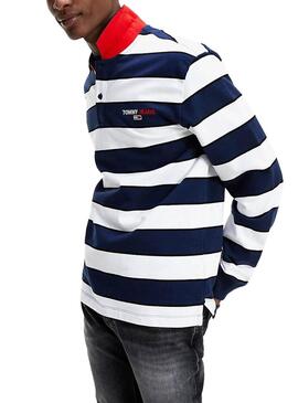 Polo Tommy Jeans Stripes Blu y Bianco per Uomo