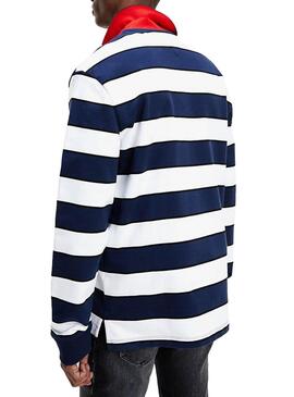 Polo Tommy Jeans Stripes Blu y Bianco per Uomo