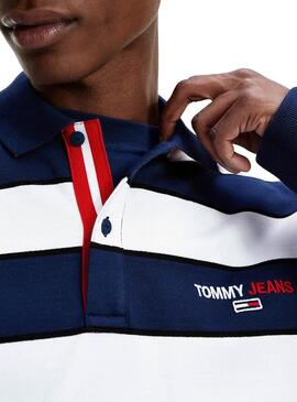 Polo Tommy Jeans Stripes Blu y Bianco per Uomo
