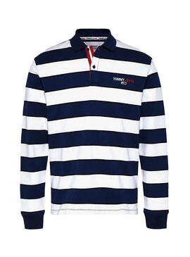 Polo Tommy Jeans Stripes Blu y Bianco per Uomo