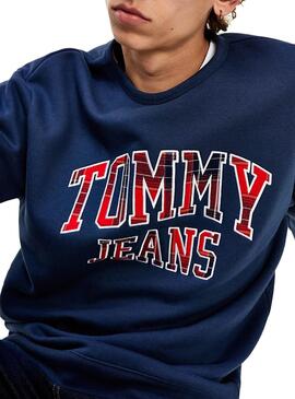 Felpa Tommy Jeans Tartan Blu Blu Navy Uomo