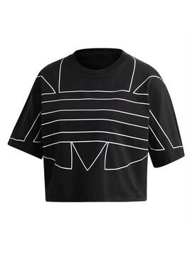 T-Shirt Adidas Big Trefoil Crop Nero per Donna