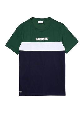 T-Shirt Lacoste Colore Block Verde per Uomo