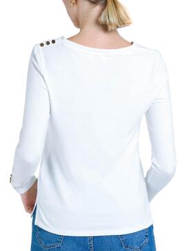 T-Shirt Naf Naf VNeck Bianco per Donna