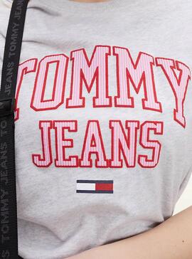 T-Shirt Tommy Jeans Collegiate Grigio per Donna