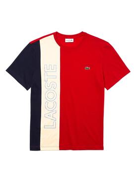 T-Shirt Lacoste Colore Block Rosso per Uomo