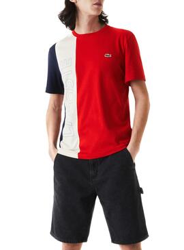 T-Shirt Lacoste Colore Block Rosso per Uomo
