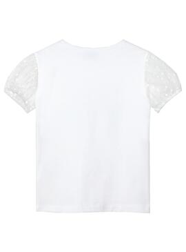 T-Shirt Mayoral Maniche Plumeti Bianco per Bambina