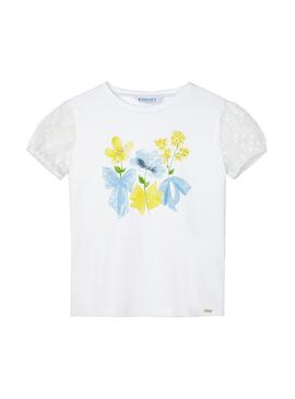 T-Shirt Mayoral Maniche Plumeti Bianco per Bambina