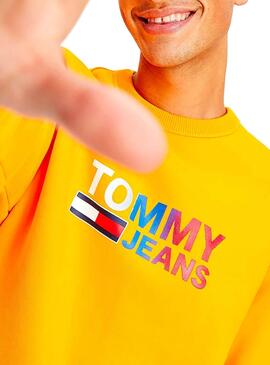 Felpa Tommy Jeans Logo Crew Giallo Uomo