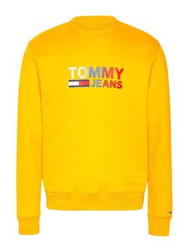 Felpa Tommy Jeans Logo Crew Giallo Uomo