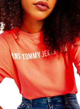 T-Shirt Tommy Jeans Cropped Rosa per Donna