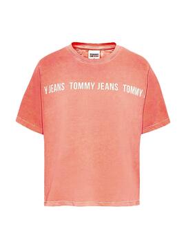 T-Shirt Tommy Jeans Cropped Rosa per Donna