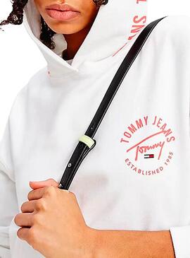 Felpa Tommy Jeans Tape Hoodie Bianco per Donna