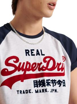 T-Shirt Superdry Duo Raglan Bianco per Uomo