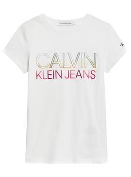 T-Shirt Calvin Klein Gradient Logo Bianco Bambina