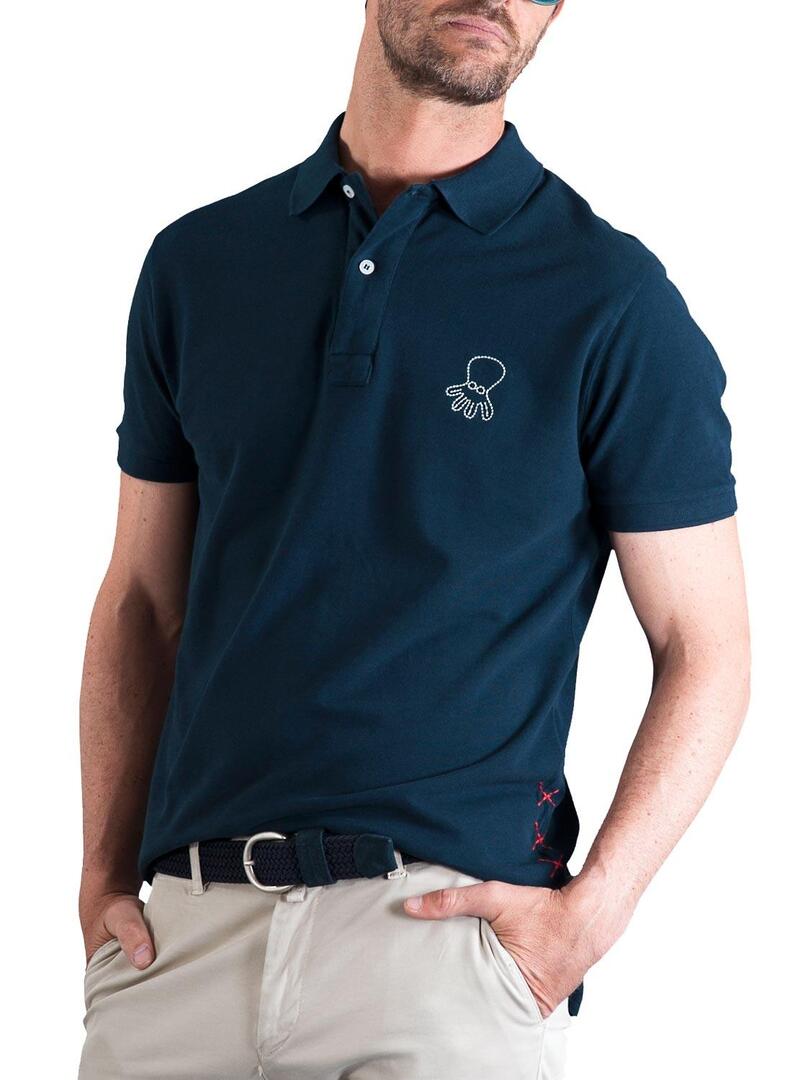 Polo El Pulpo Logo Grande Blu Navy