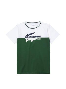 T-Shirt Lacoste Bicolor Stampa Verde per Bambino