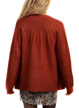 Giacca Naf Naf Knitted Open Rosso per Donna