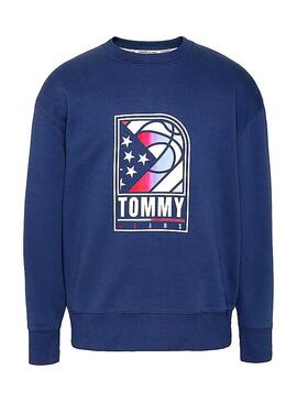 Felpa Tommy Jeans Basketball Blu per Uomo
