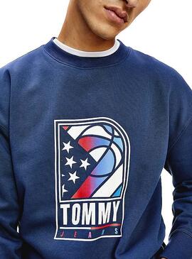 Felpa Tommy Jeans Basketball Blu per Uomo
