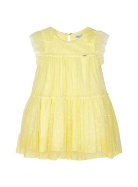 Vestito Mayoral Tulle Plumeti Giallo per Bambina