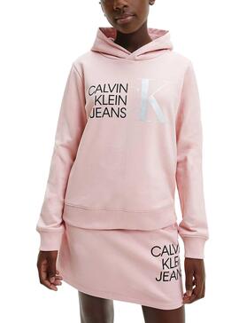 Felpa Calvin Klein Hybrid Logo Rosa per Bambina