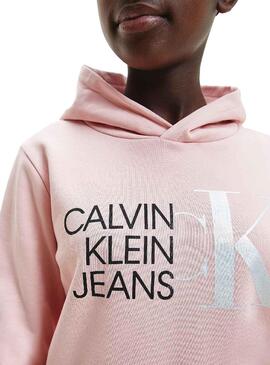 Felpa Calvin Klein Hybrid Logo Rosa per Bambina