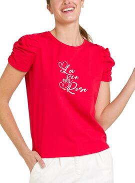 T-Shirt Naf Naf La Vie En Rose Rosso per Donna